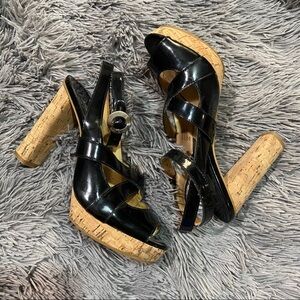Black Michael Kors Cork Heel Open Toe